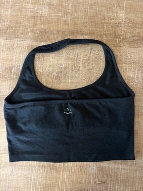 Beyond Yoga Spacedye Crop Halter Tank Built-In Bra Darkest Night Black Women’s L